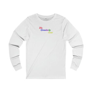 A white long sleeve shirt with the word " rainbow ".