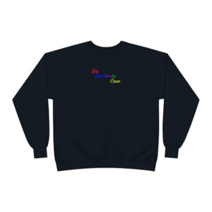 A black sweatshirt with the words " rainbow " written on it.