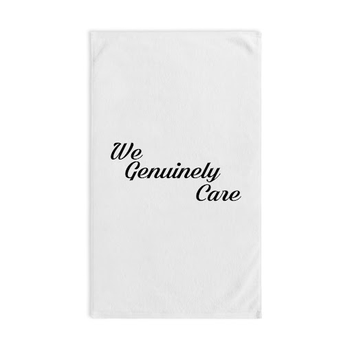 A towel that says we genuinely care on it.