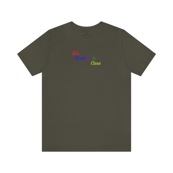 A t-shirt with the word " dear " written in rainbow colors.