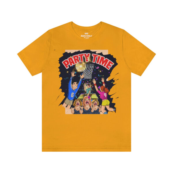 A yellow t-shirt with an image of the simpsons.