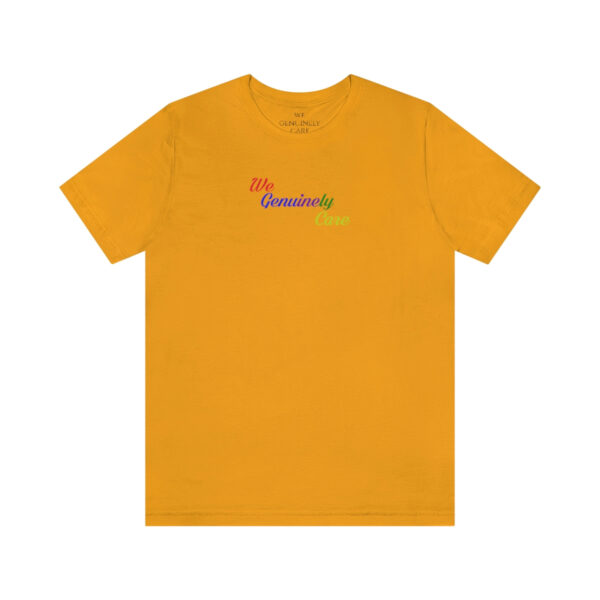 A yellow t-shirt with the word " rainbow ".