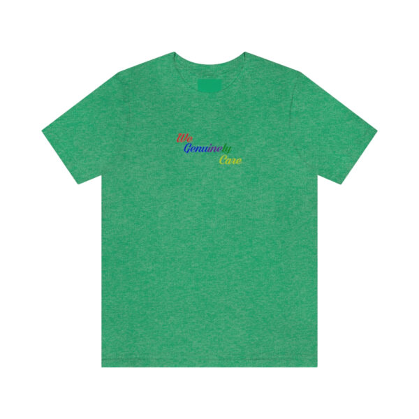 A green t-shirt with the word " rainbow ".