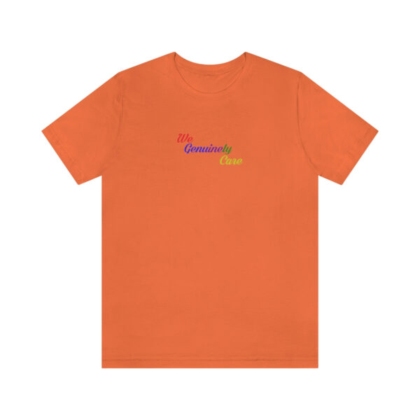 A orange t-shirt with the word " rainbow ".