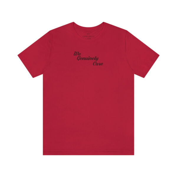 A red t-shirt with the words " business class ".