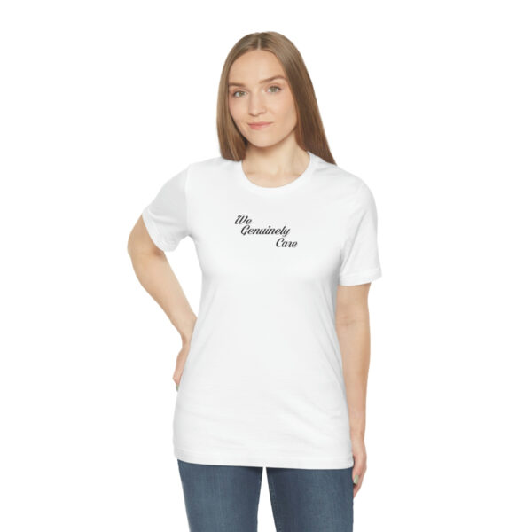 A woman is wearing a white t-shirt with the words " mommy 's day ".