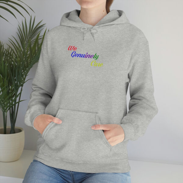 A person wearing a hoodie with the words " somebody else ".