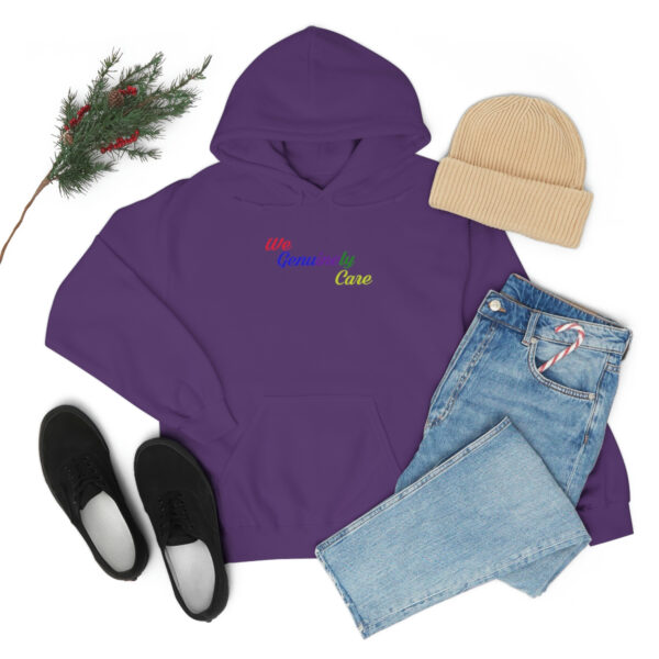 A purple hoodie with the word " peace ".