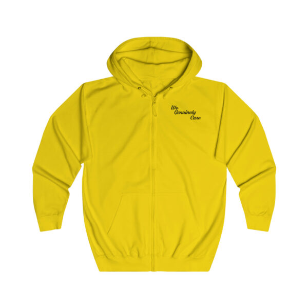 A yellow hoodie with the words " the name of this item is " written on it.