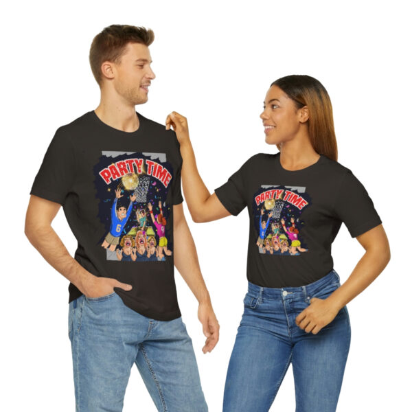 A man and woman wearing matching shirts with the words " justice league ".