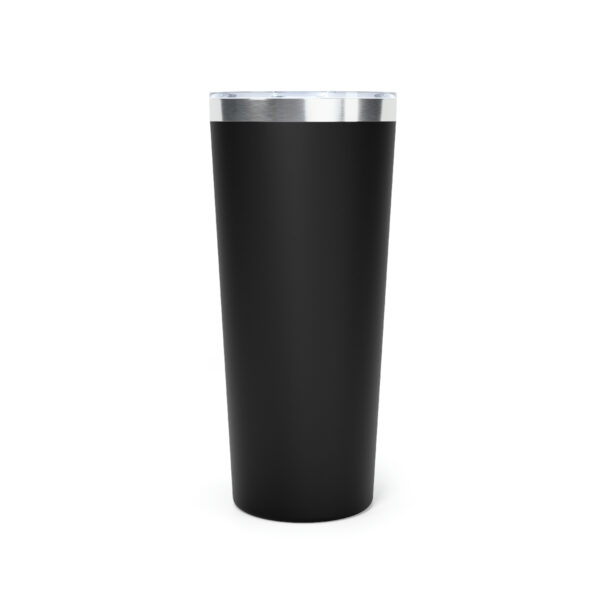 A black cup with a silver lid on top of it.