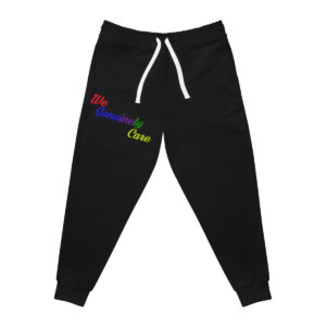 A black sweatpants with the word " rainbow " on it.