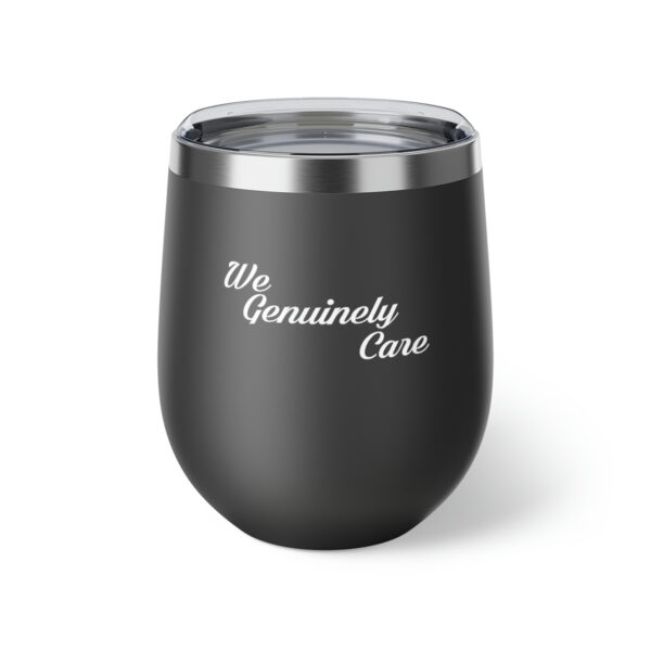 A black wine cup with the words " my dominoly care ".