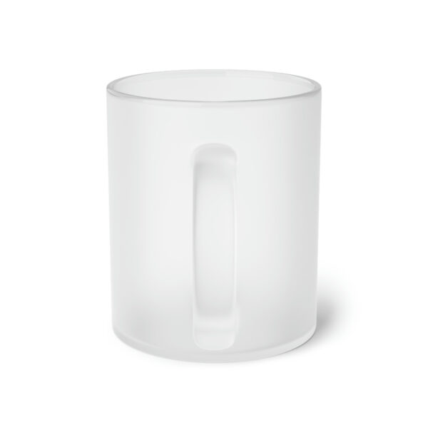 A frosted glass mug with a handle on top of it.