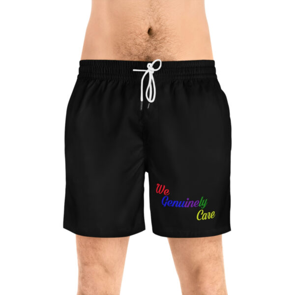 A man wearing black swim trunks with the words " gay marriage is close."