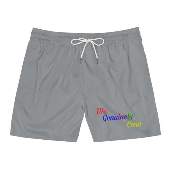 A pair of gray shorts with the words " my community place ".