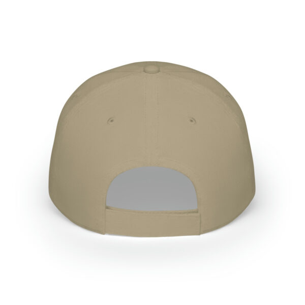 A tan hat with the back of it.