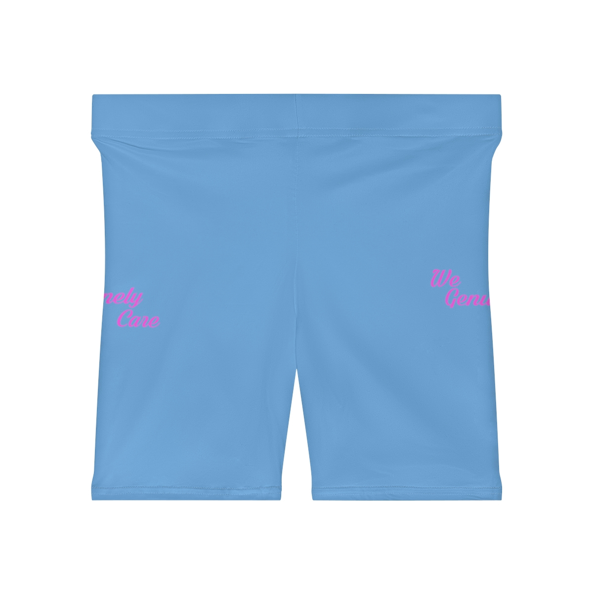 A blue short with pink flamingos on it